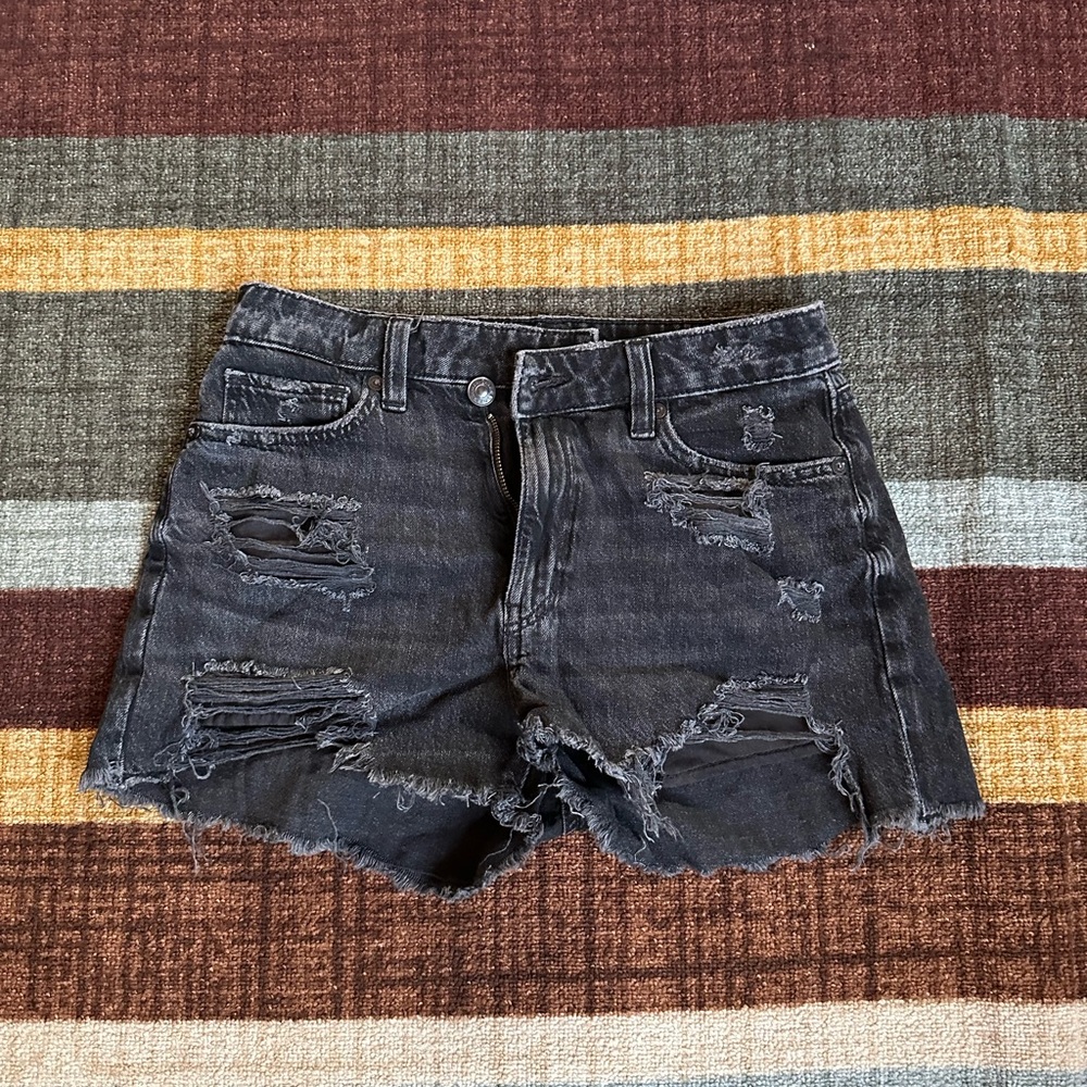 AE Distressed Black Denim Shorts